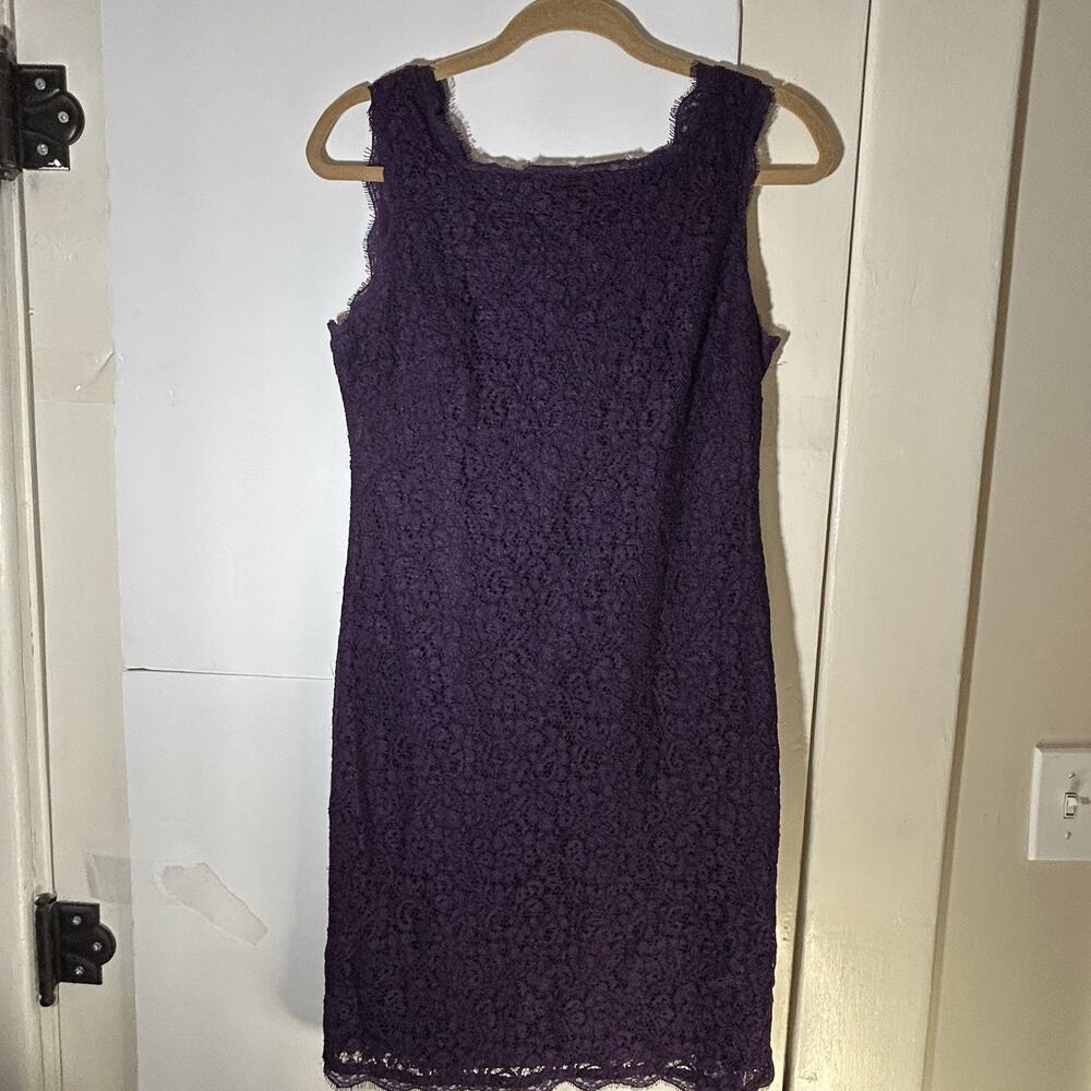 Adrianna Papell Purple Lace Sleeveless Sheath Cocktail Dress - Women’s Size 10